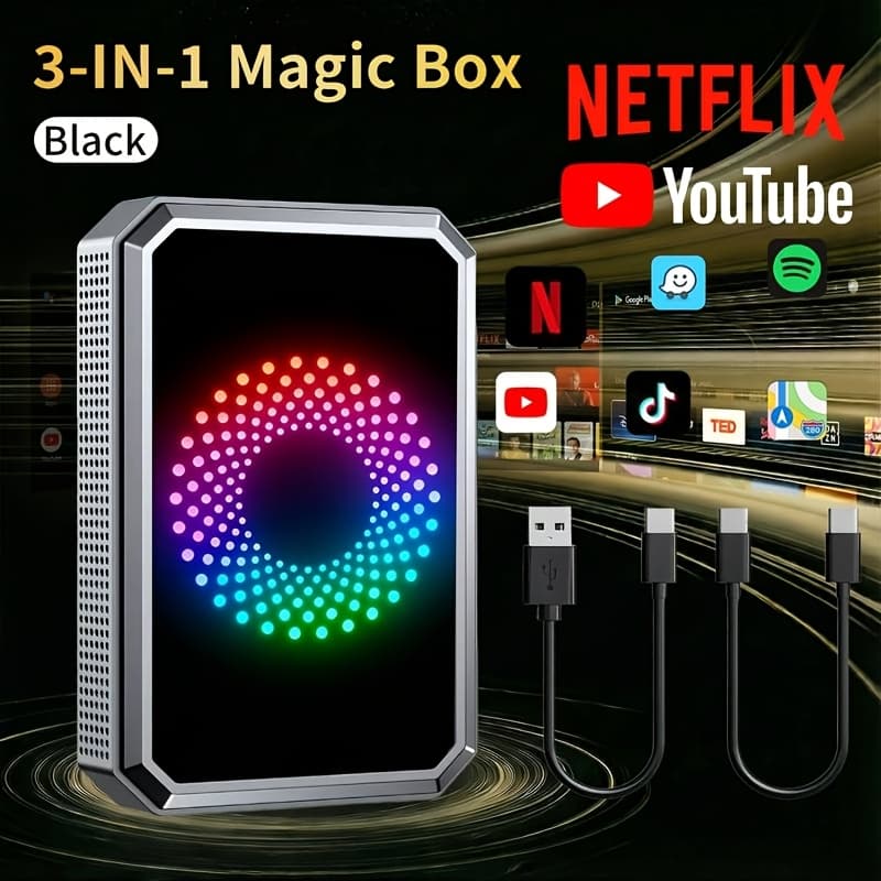 TEMU 3-in-1 Magic Supports Netflix/youtube/tiktok Streaming, Adapter Dongle With Usb Drive For Oem Wired Car Play And Auto Cars (compatible With Iphone 10+ And 2018+ Models)