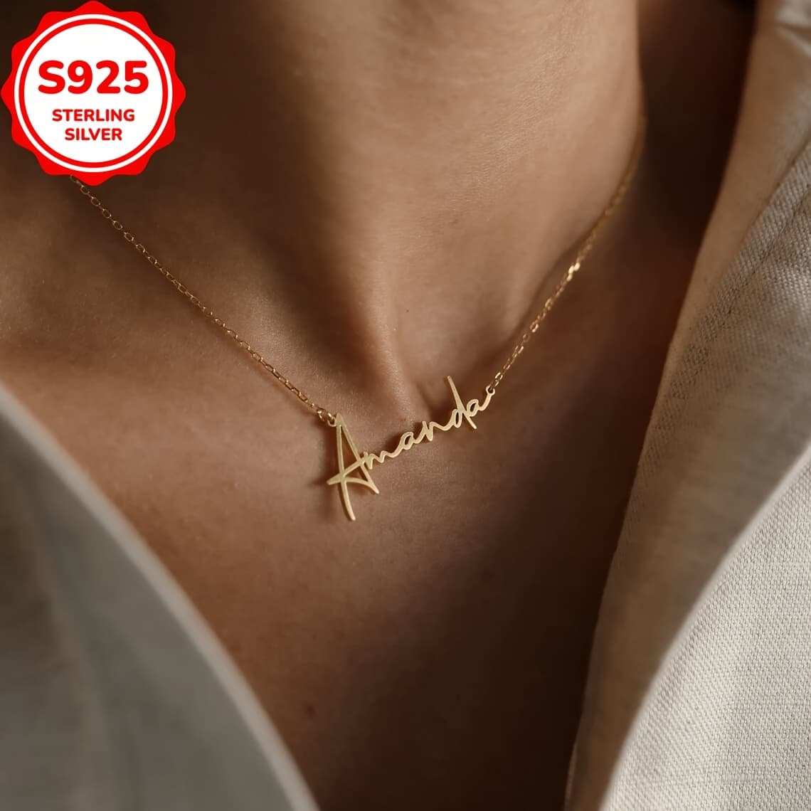 TEMU 3g925 Sterling Silver Custom Necklace, 1 Custom Name Necklace Personalized Minimalist Font Pendant Necklace, Valentine's Day, Personalized Name Necklace Gift (customized Can In English