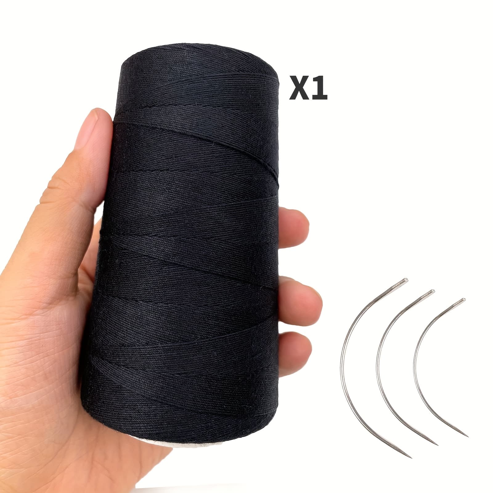 TEMU 1pc/2pcs Black Wig Sewing Thread, Thick Polyester Hair Weaving Thread, With 3 Curved Needles For Hair, Extensions Wig Making Professional Hair Tools For Women Craft