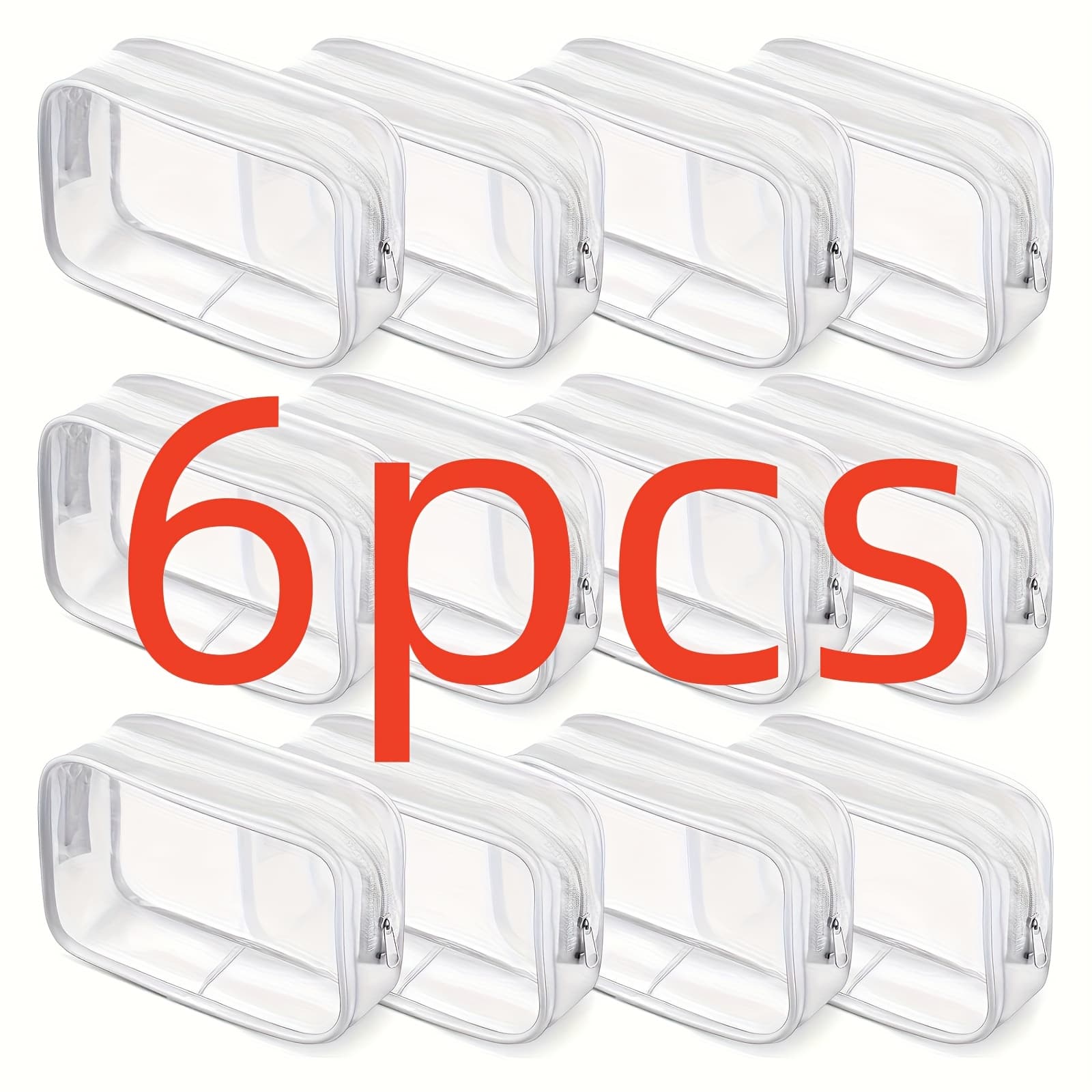 TEMU 6pcs Transparent Silicone Zipper Cosmetic Bag - Portable Makeup And Toiletries Organizer For Travel And Bathroom Storage, Unscented