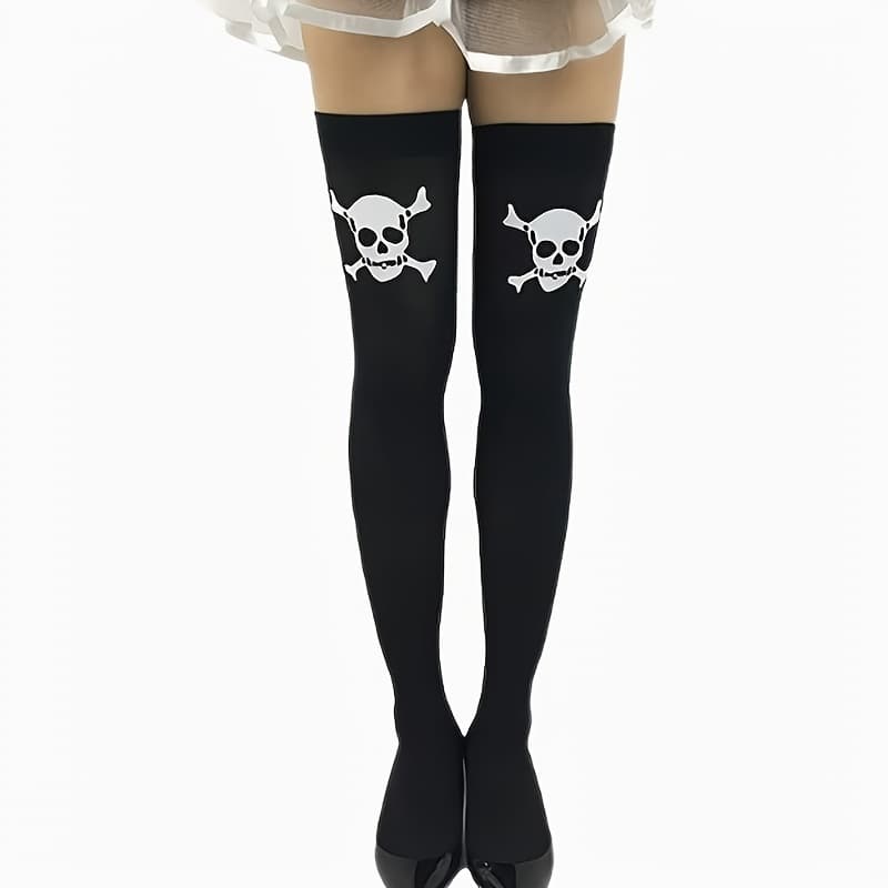 TEMU 1 Pair - Halloween Skeleton Pattern Long Tube Over Knee Socks Women's Dark Style Long Tube Socks Party Theme Cosplay Dress Socks