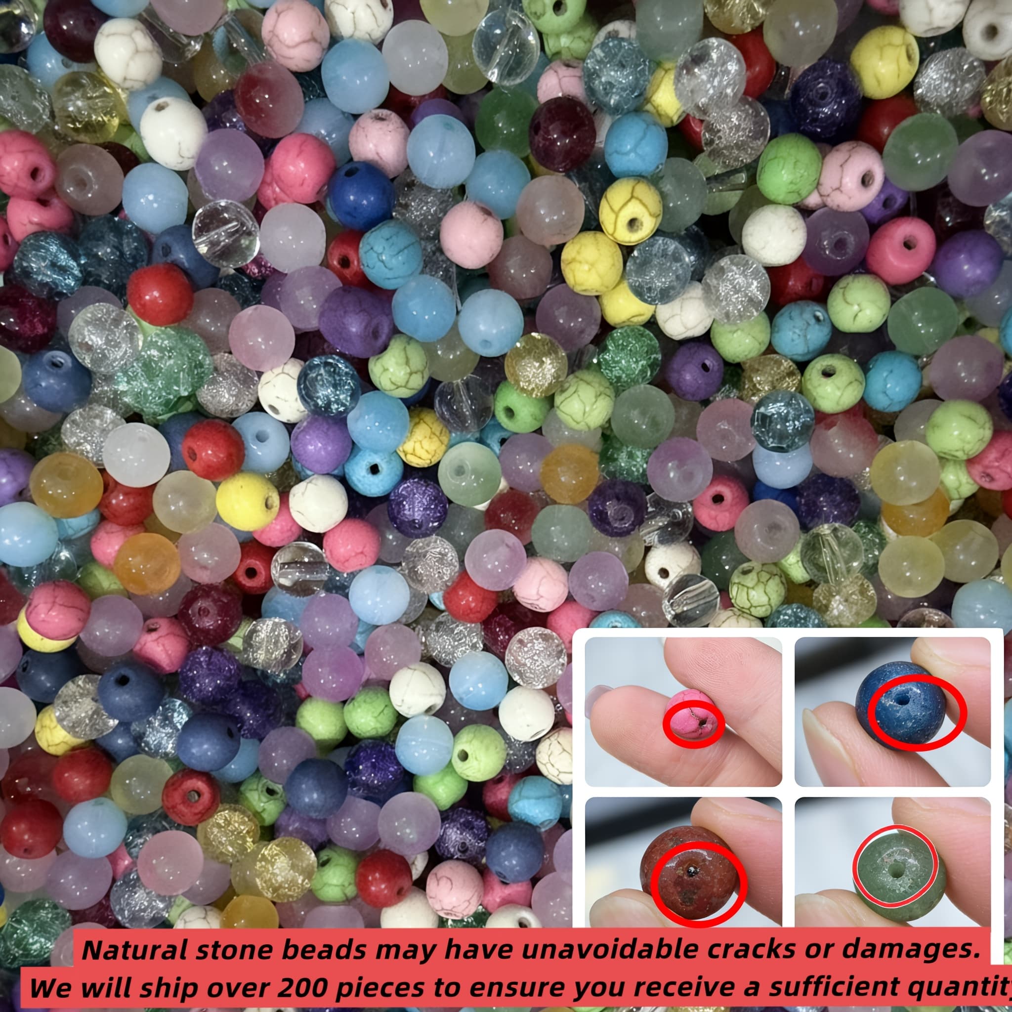 TEMU 200pcs Natural Stone Beads 8mm Assorted Varieties Loose Round Beads For Jewelry Making Diy Necklaces Bracelets Earrings Crafts