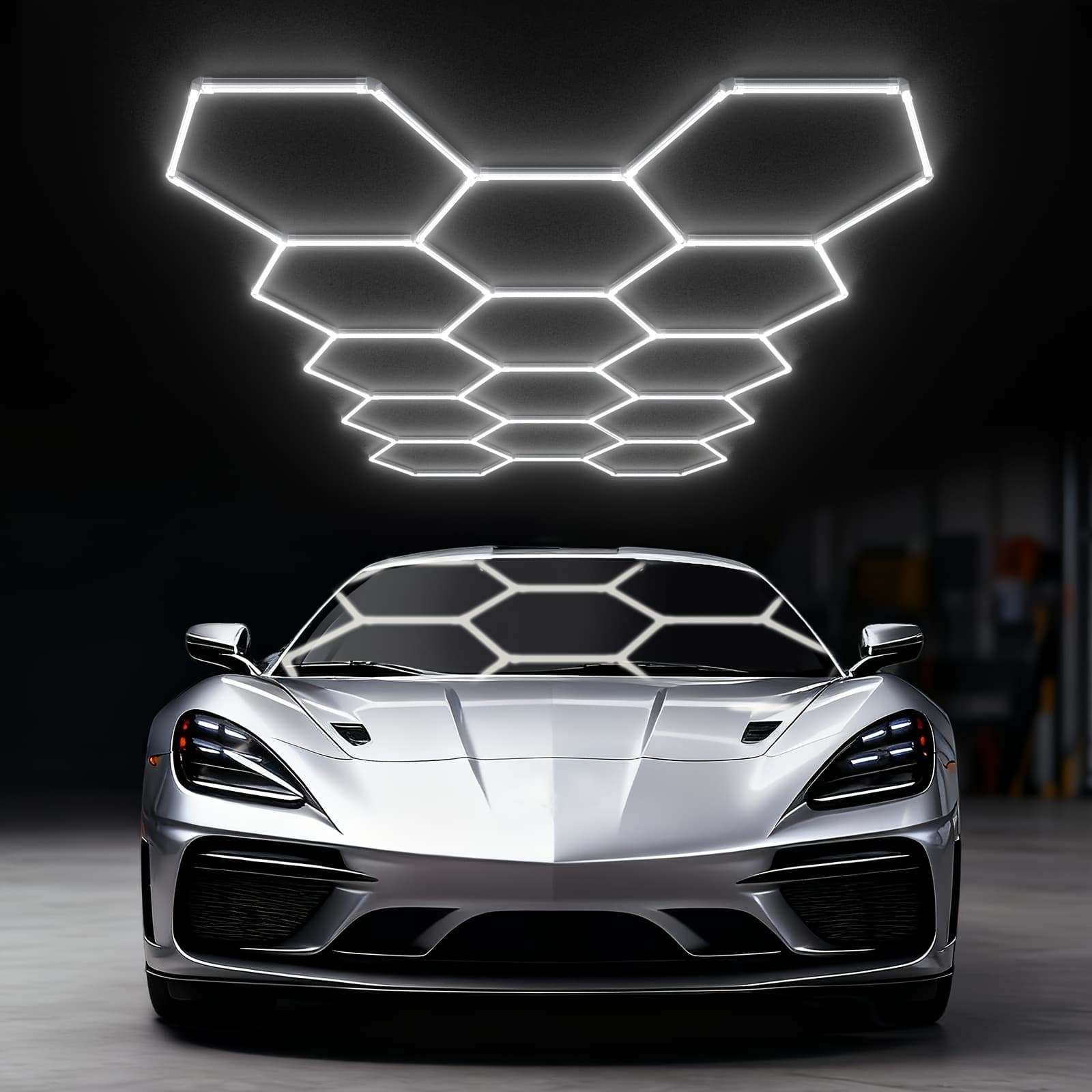 TEMU 58 Pack Hexagon Garage Lights - 456w 54720lm 14 Grids Hexagon Led Light, 6500k Honeycomb Hex Lights, , For Garage, Car Detailing, , Shops, Gym