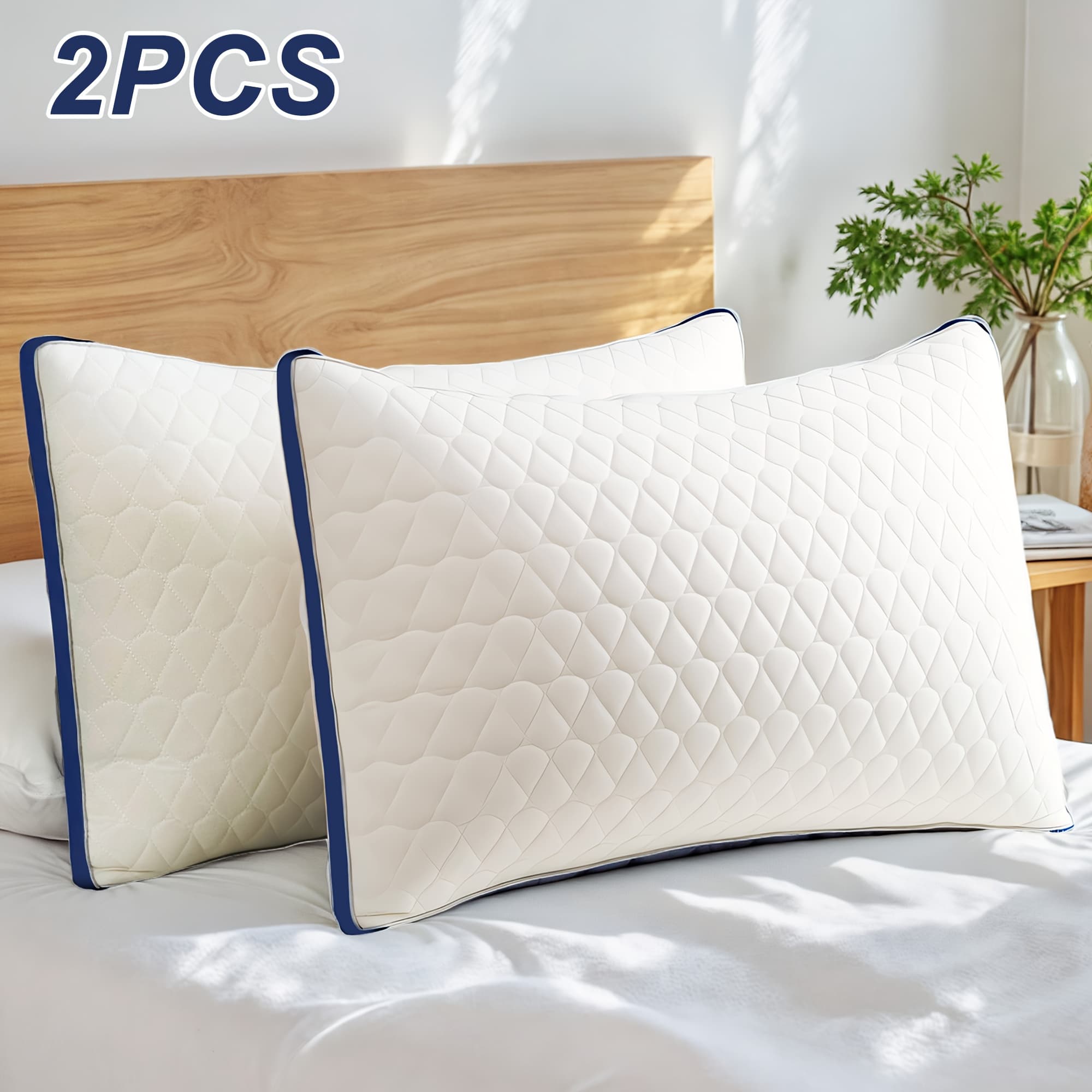 TEMU Bed Pillows For Sleeping 2 Pack Soft And Supportive Bed Pillows, Durable Pillows, Cozy Machine Washable For Side, Back, And Stomach Sleepers