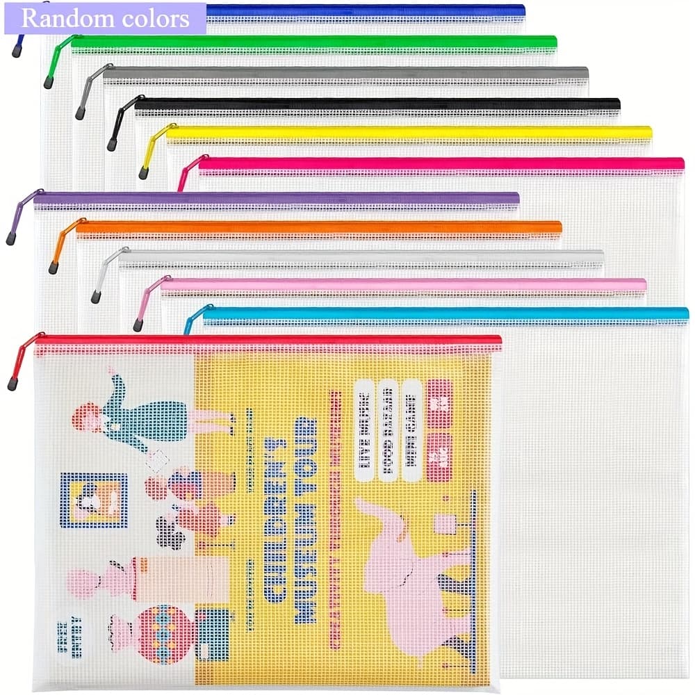TEMU 36/24/12 Pack A3 Size Mesh Zipper Bags, Random Colors - Large Storage Pouches For Office Supplies, Travel Items, Crafts