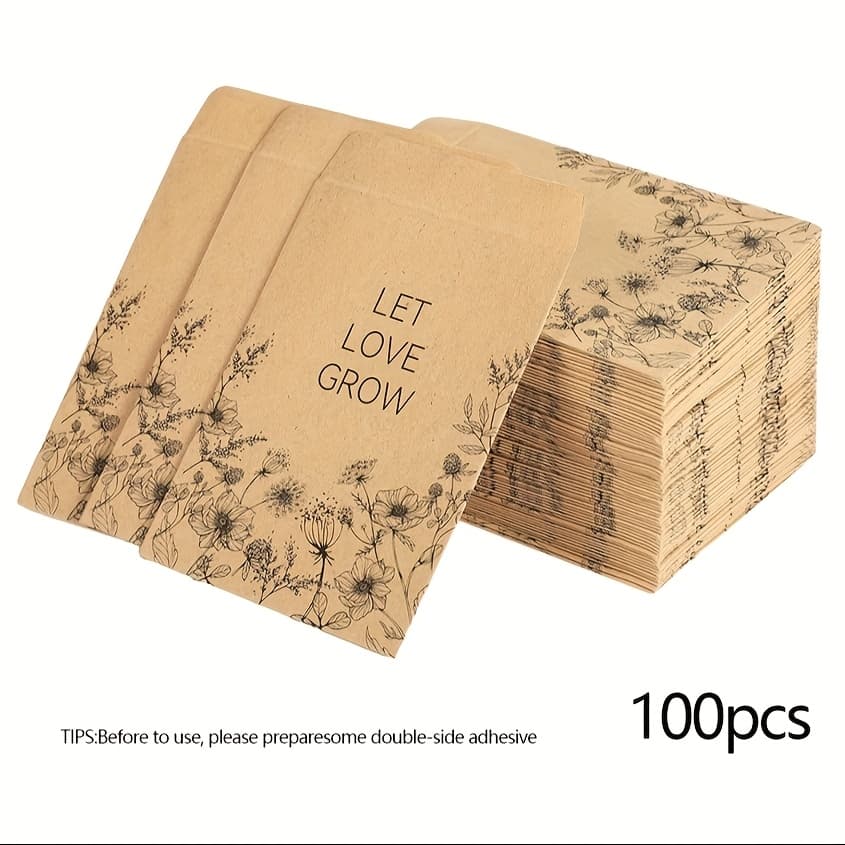 TEMU 100pcs Envelopes, 8.0 X 5.99cm, Self-sealing Paper Seed Packets With "let " Printing, Pre-printed Seed Storage Envelopes, Seed Organizing Template, Seed Storage