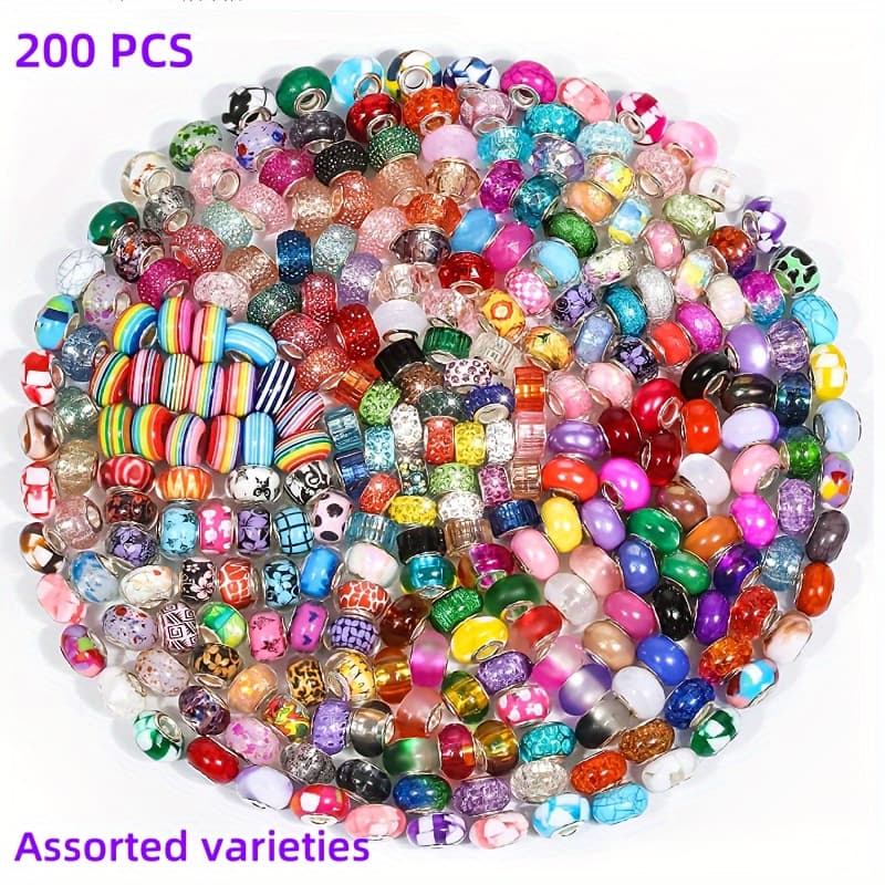 TEMU 200pcs Resin Mixed Color Beads Large Hole Beads Polymer Clay Loose Bead Handmade Bracelet Material Jewelry Additions