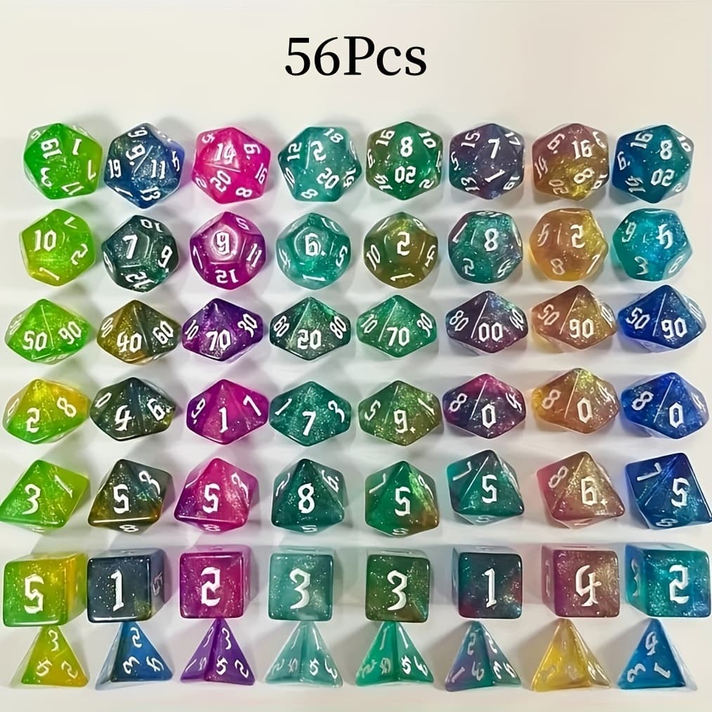 TEMU 56pcs New Shining Game Dice Set, Collect Dice For Table Games, Multi-sided Number Creative Game Dices, Party Game Interactive Dices, And Play Dice With Game Table Gaming Gift