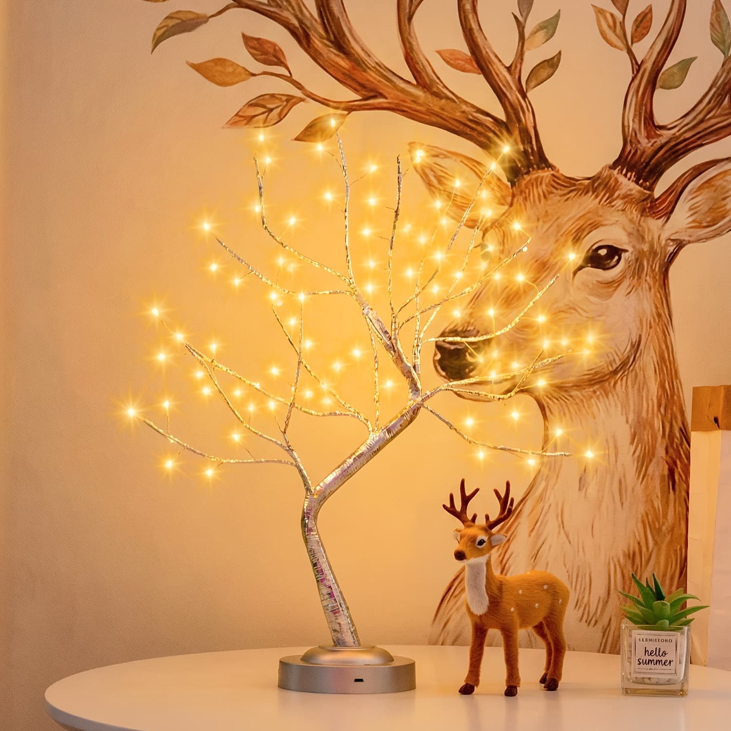 TEMU Tabletop Tree Light With 90 Led Holiday Halloween Christmas Birthday Decoration Lamp, Artificial Tree Light Usb/battery Operated For Home Party Christmas, Gifts, Parties Decoration (warm White)