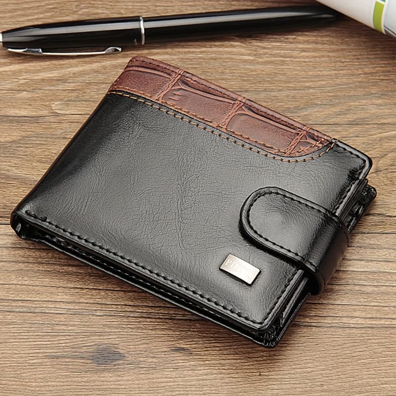 TEMU Vintage Men's Faux Leather Short Wallet, Bifold Multi-card Card Holder With Coin Pocket, Snap Close Purse