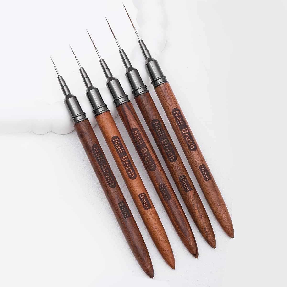 TEMU 5pcs/set Wood Handle Nail Liner Brush, Nail Drawing Pen Set For Long Lines Fine Painting Nail Brushes, Nail Art Striping Tape Line Brush With Metal Cover