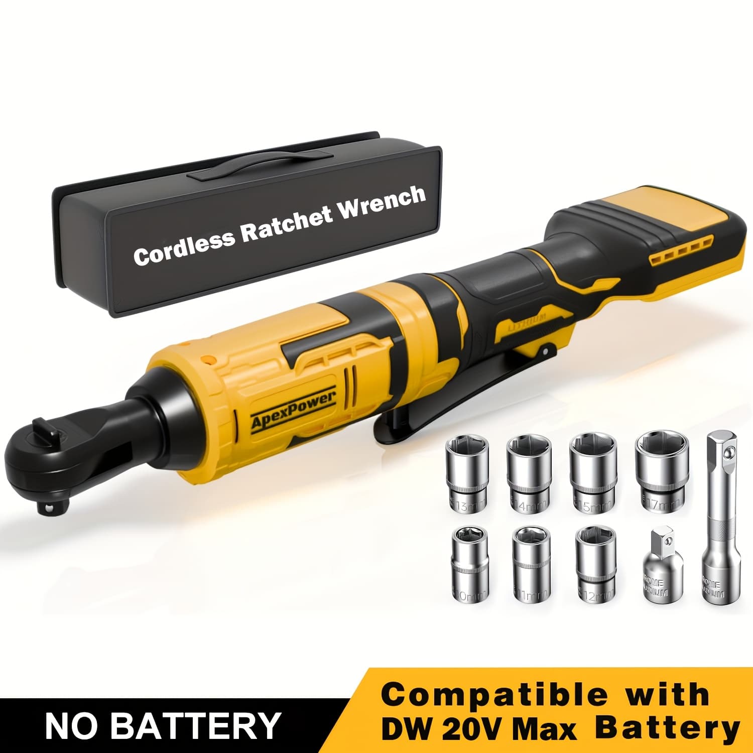 TEMU Professional Heavy-duty Cordless Ratchet Wrench Kit For 20v - 74ft-lb Torque Electric Gun, 0-400 Rpm Variable Speed, With Led Light, Adapter & 8 Sockets (battery Not Included)