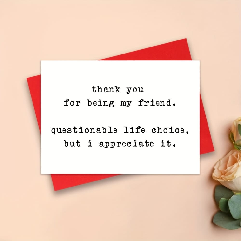 TEMU 6pcs (3 Red Envelopes+3 Cards)funny Friendship Cards - "thank You For Being " With " A Life But I'm Grateful" Messages - Birthdays, Anniversaries, Friendship Day Greeting Cards - Elegant