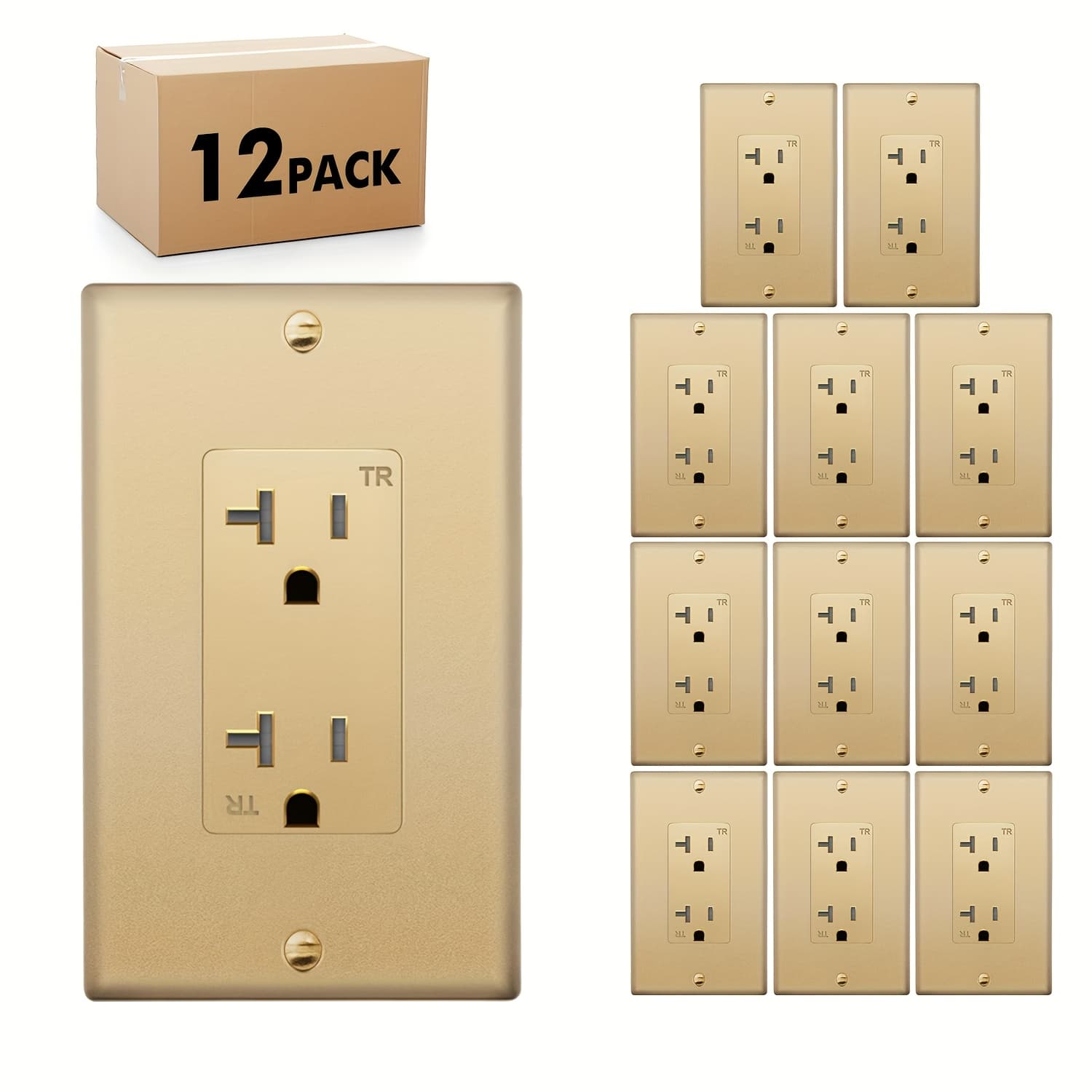 TEMU (12/24/48pack) 20a Tamper-resistant Decorator Outlet - 125v Grounding Electrical Receptacle With Wall Plate, , Elegant Golden Finish - .