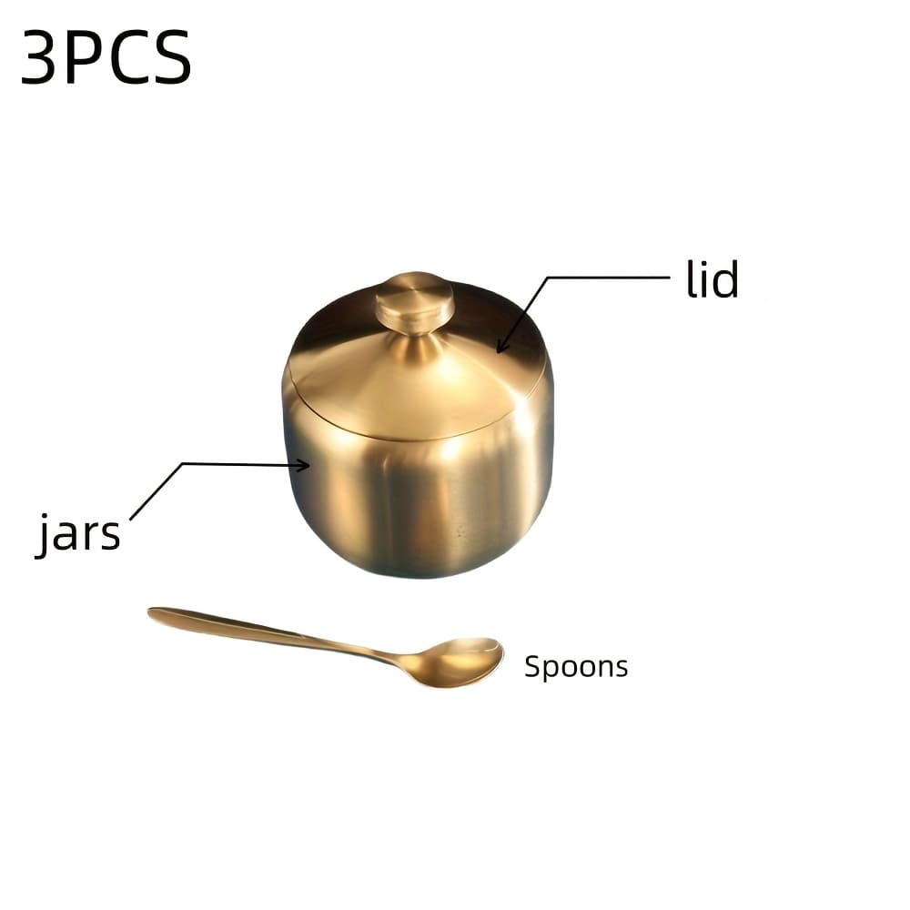 TEMU 3pcs ( 1pc Jar+1pc Lid, +1pc Spoon) Round Handle Stainless Steel Spice Jar, - Spice Jar (can Hold Salt, Pepper And Msg) - Storage Bowl, Durable Shaker, Installation, Salad Container, Reusable