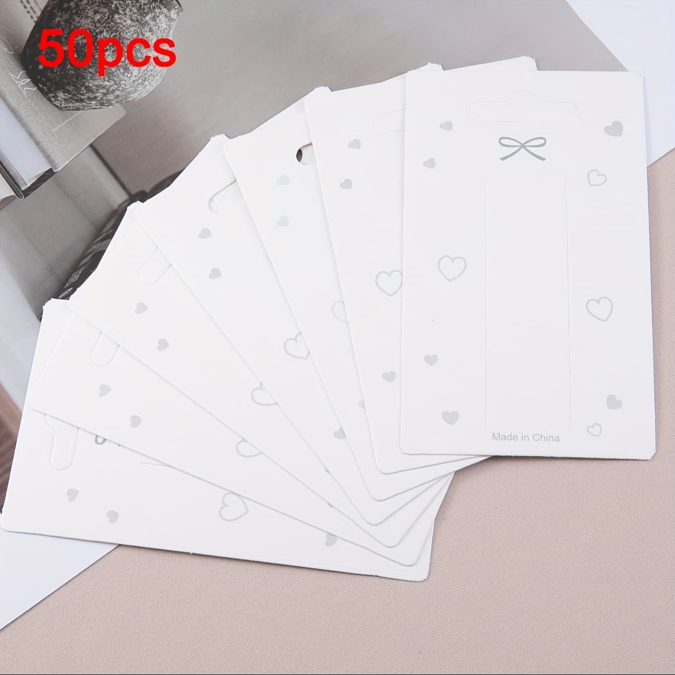 TEMU 50pcs White Display Cards & Bow Prints For Hair Accessories And Jewelry Packaging - Mingxuan Brand, Jewelry Making Display & Packaging Supplies, Beading&jewelry Making