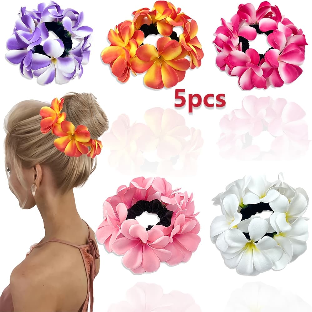 TEMU 5pcs/set Spring/summer , Egg Flower Large Hair Ring, Women's Bohemian Style Colorful Flower Disc Hair Rope, Red Flower Wedding Headwear Suitable For Daily And Wedding Parties, Beach Vacation Wear