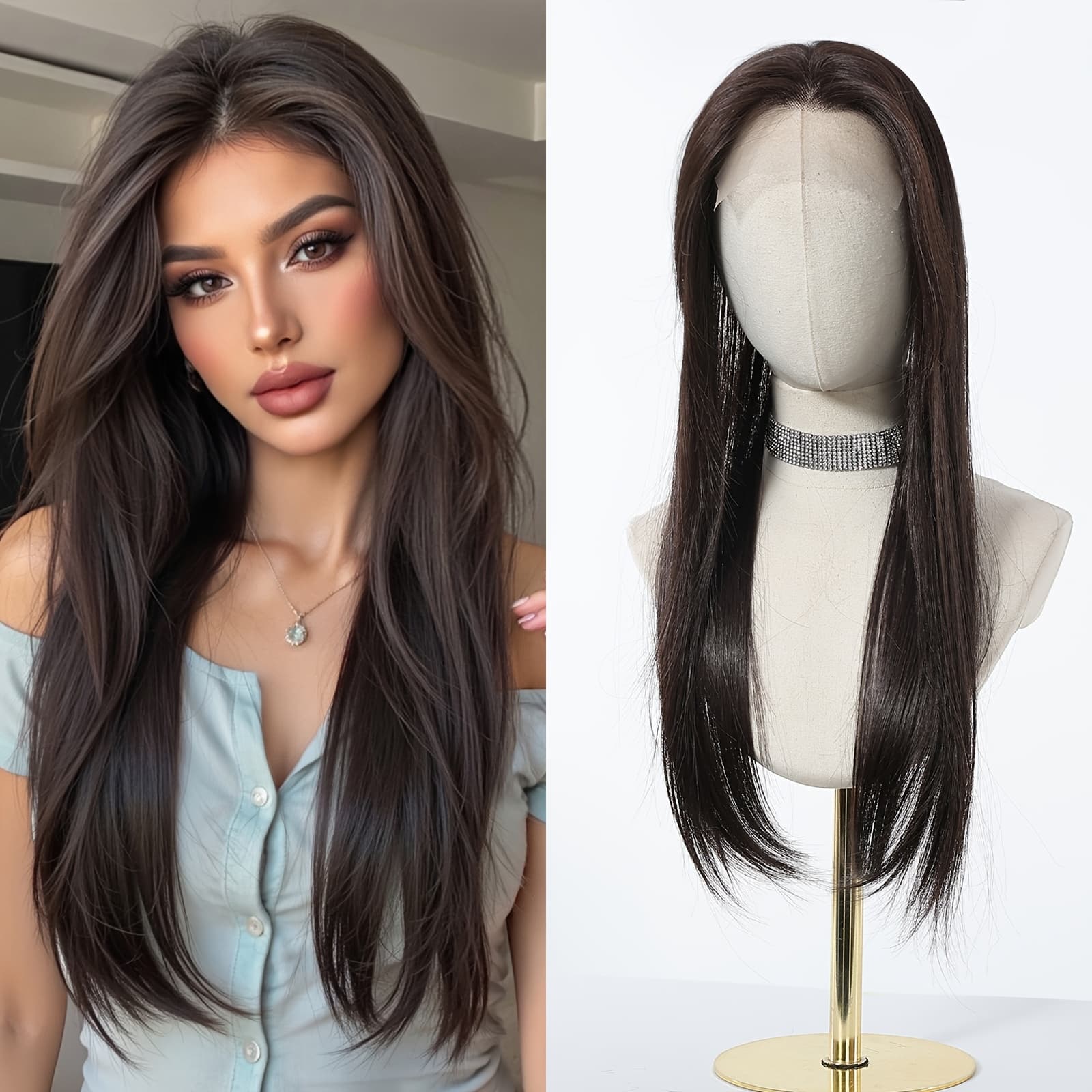 TEMU Luxury Inch Front Lace Hair Topper High Quality Synthetic Lace Hair Topper For Women Clip-in Hair Extensions Increase Hair Volume 24 Inch Long Hair Versatile For Ladies