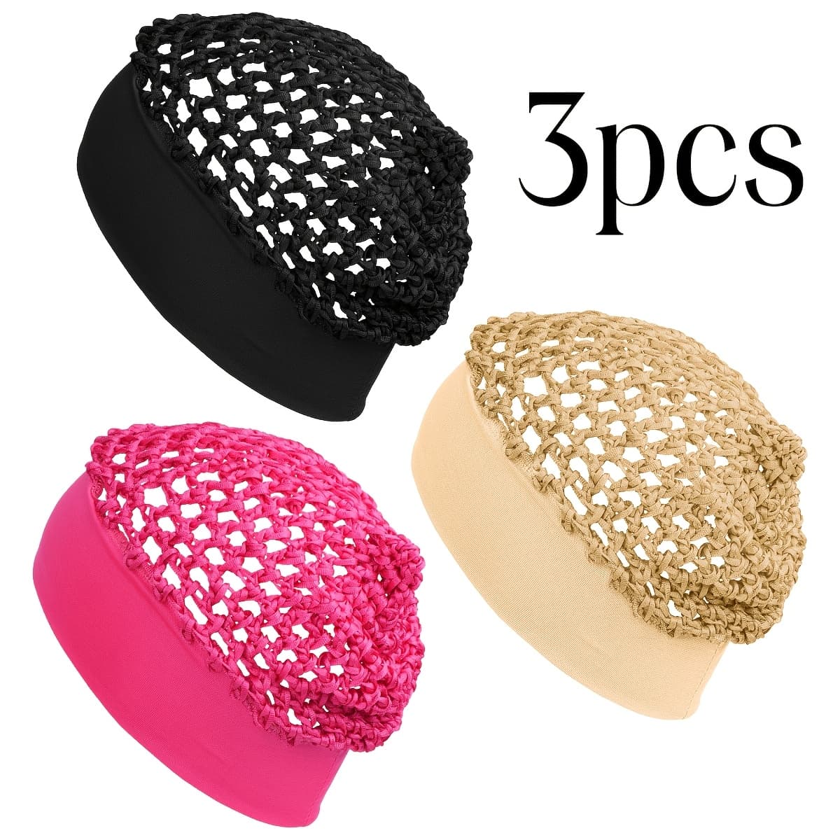 TEMU 3pcs Hand-crocheted Stretch Wide-brim Hair Net - Elegant Sleeping & Everyday Hair Cover With Elastic Band, Soft Breathable Mesh For , Comfortable Nightcap For Bed, Travel, Work