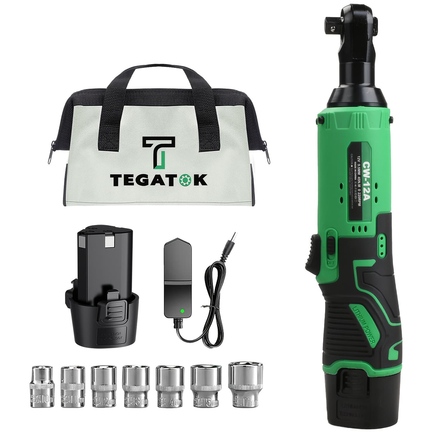 TEMU 12v Cordless Electric Wrench, High Torque Power Tool, Comes With 7 Sockets, Nut Removal Automotive Repair Tool, Right-angle Wrench, Power Tool