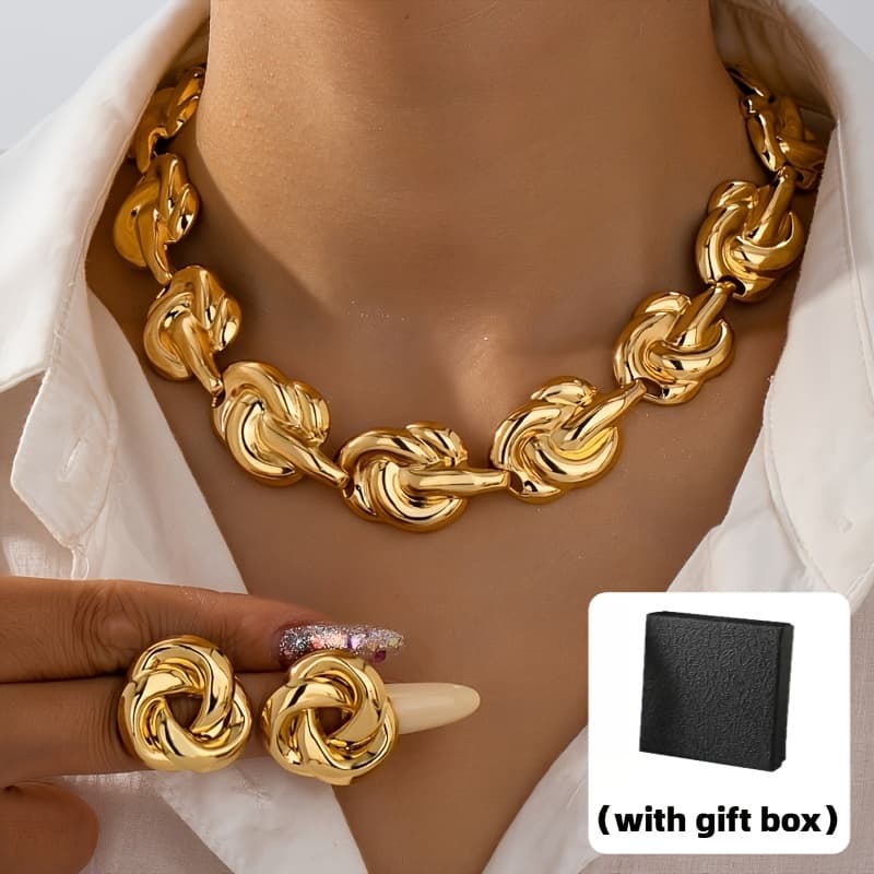 TEMU Women's Wedding Jewelry Set (with Gift Box), Suitable For Women To Wear Thick Necklaces And Earrings, Luxurious And Elegant, Suitable For Daily Wear And , Fashionable Additions