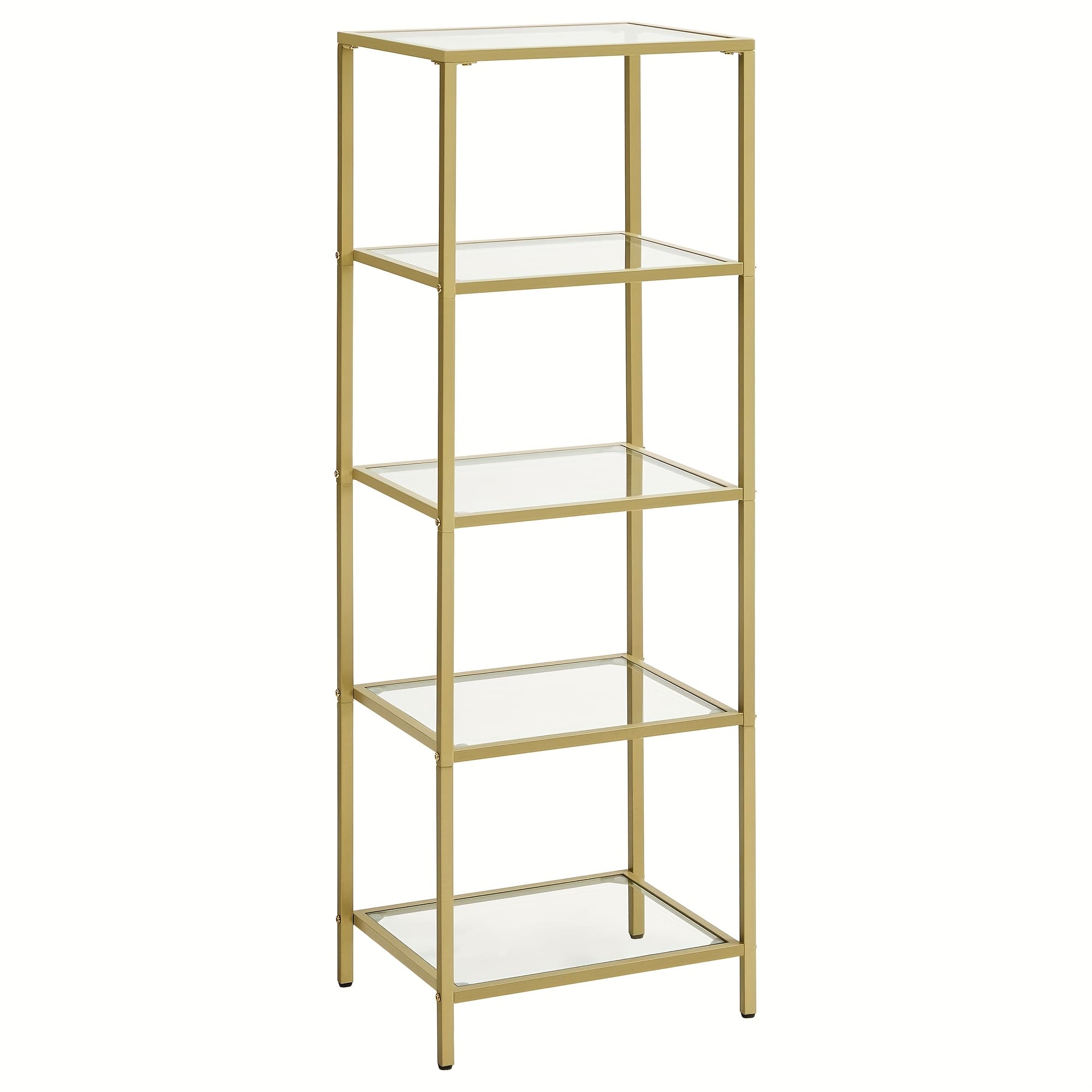 TEMU 5-tier Slim Bookshelf Storage Organizer | Tempered Glass, Iron, Freestanding, Space Saving, For Home Office, Bedroom, Living Room Decor, Photo Display