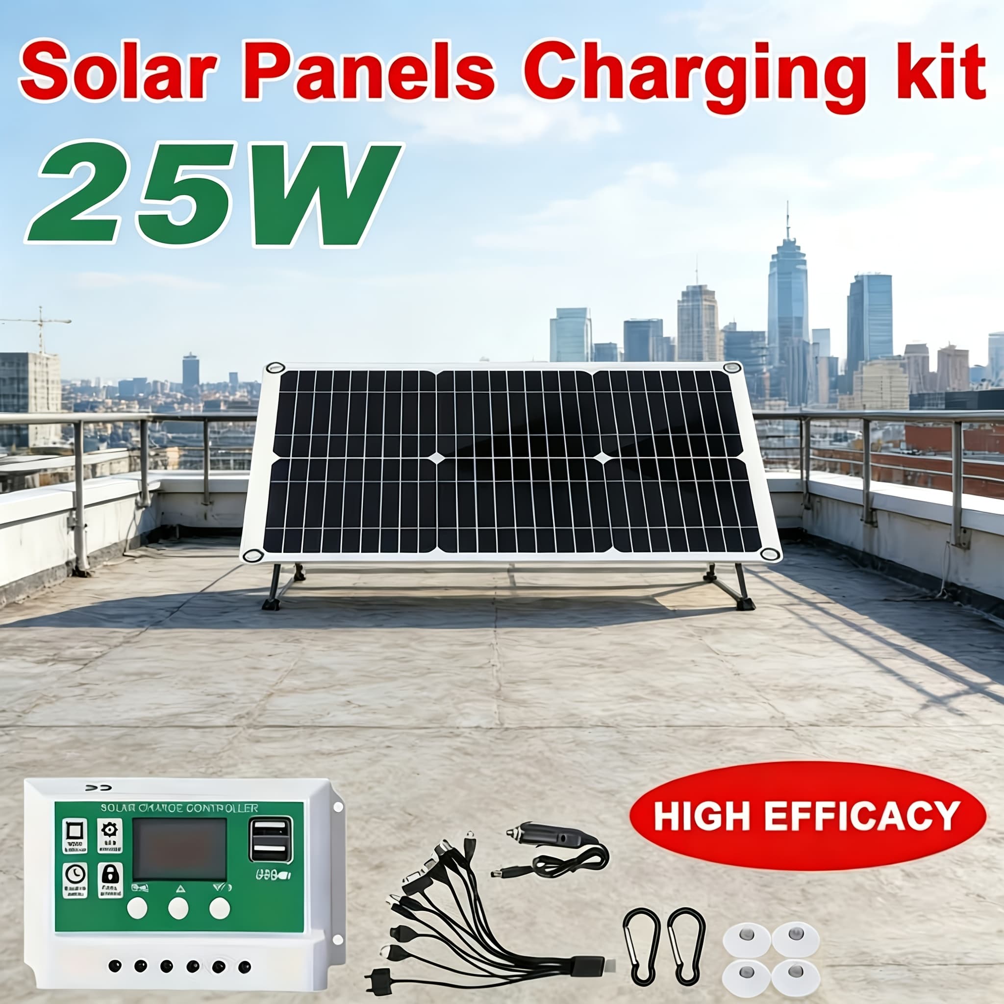 TEMU Portable 25w High-efficiency Solar Charger For Fast Charging Of Mobile Phones, Tablets, Laptops. Ideal For Camping, Rv Travel And Power Outages.