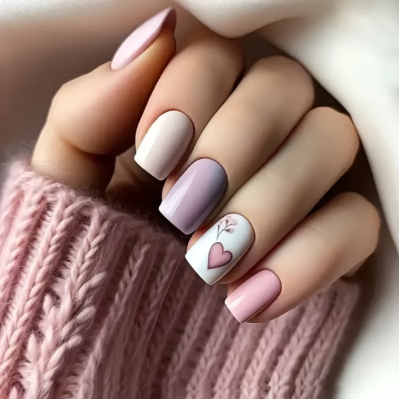 TEMU Style With 24 Nail Art Patches, Featuring A High-end, With Floral And Heart Patterns, Versatile, Cute, And Flattering, Fake Nails For Extension, Removable, With Jelly Glue, 1 Nail File, And 1