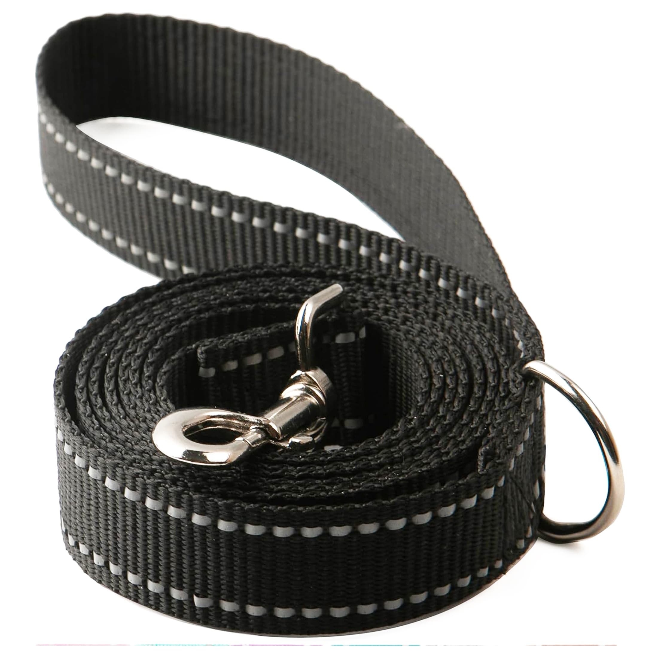 TEMU Black Reflective Dog Leash, 3/4 Inch X 6 Ft, With Handle Nylon Dog Leash, Suitable For Small, Medium And Large Dogs Walking, , Training, Etc, Without Battery