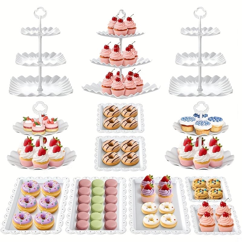 TEMU Cupcake Stand, 12pcs Dessert Table Display Set, 3-tier Cake Tower And 2-tier Cake Stand, For , Candy, , Showers, Birthdays, Plastic