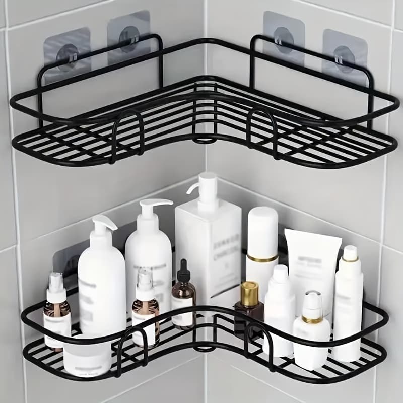 TEMU Rustproof Corner Shower Shelf Multi-tier Wall Mounted Bathroom Storage Rack Shampoo Conditioner Cosmetics Organizer Space Saving Design End Modern Bathroom Applicable Bathroom Storage Additions