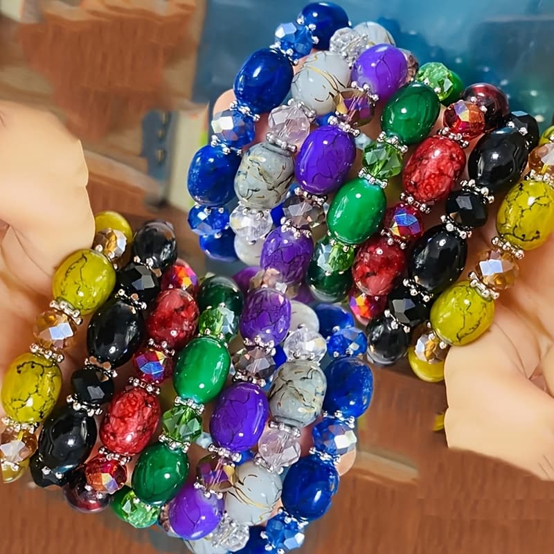 TEMU 14pcs Boho Style Colorful Glass Beads Bracelets Set For Women | Ideal Gift For Best Friend, Suitable For Parties & Vacations Beach Occasion Wear