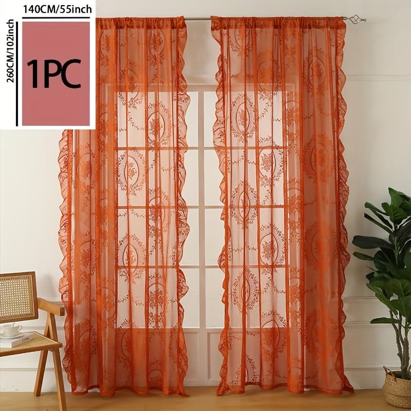 TEMU Bohemian Floral Semi-sheer Curtain Panel - Polyester With Perforated Top, Rod Pocket For Easy Hanging, Hand Wash Only, Light Filtering Privacy For Bedroom Living Room Decor