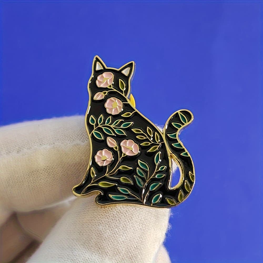 TEMU Adorable Cartoon Animal Cat Brooch Cat Flower Plant Metal Enamel Badge Fashion Collar Shirt Jeans Backpack Pin Jewelry Accessories Friend Gift