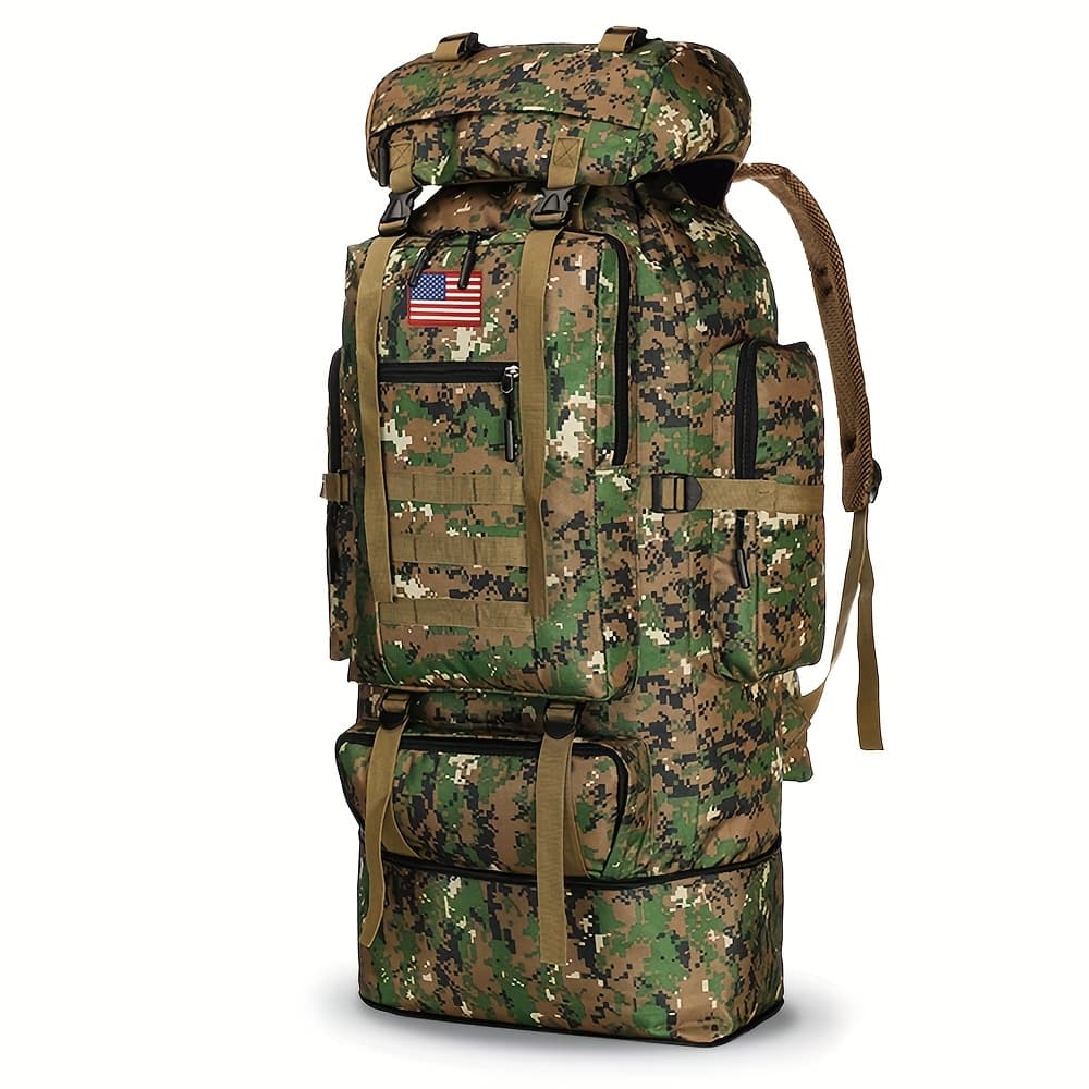 TEMU 100l Tactical Backpack, Large-capacity Hiking Backpack With Multiple Compartments, Heavy-duty For Camping, Travel, , Ergonomic Straps For Trekking & Backpacking