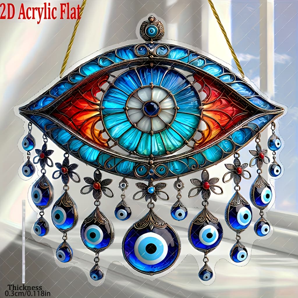 TEMU 2d Flat Evil Eye Acrylic Flat Printing Decorative Hanging Decorations Suitable For Room Bedroom Office Festive Decorations Indoor And Outdoor Decorations Suitable For All As Decorative Logos