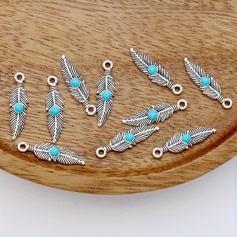 TEMU 10pcs Leaves Leaf Feather Pearooster Charm Alloy Ancient Silvery Leaves Leaf Feather Pendant Making Bracelet Diy Earrings Necklace