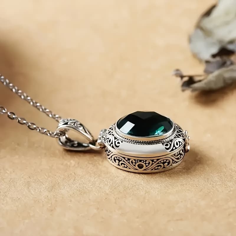 TEMU Unique Oval Green Synthetic Zirconia Box Pendant Necklace Women's Fashion Elegant Sachet Box Jewelry