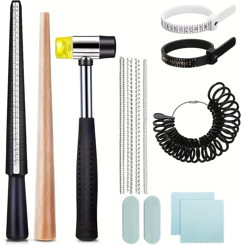 TEMU 14pcs Ring Size Adjustment Set, Rod, Us And Uk Size Specifications 1-13, 4 Ring Adjusters, Jewelry Hammer, Polishing Cloth And Measuring Stick