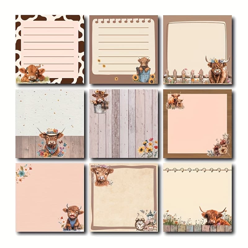 TEMU 9pcs/270 Sheets Cute Highland Cow Sticky Notes Cartoon Animal Self Stick Notepads, 2.99x2.99 Inches Sticky Notes, Notes Adhesive Memo Pad Office Decor Gifts, Back To School