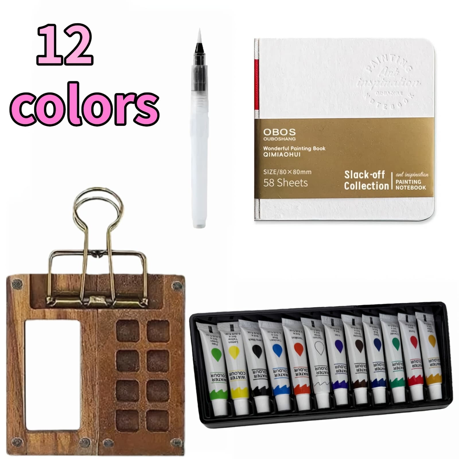 TEMU Mini Watercolor Paint Set, Portable Watercolor Paint Travel Set, 24-color Pocket Travel Set With , 15-grid Portable Wooden Paint Palette For Painters, Artists, Students