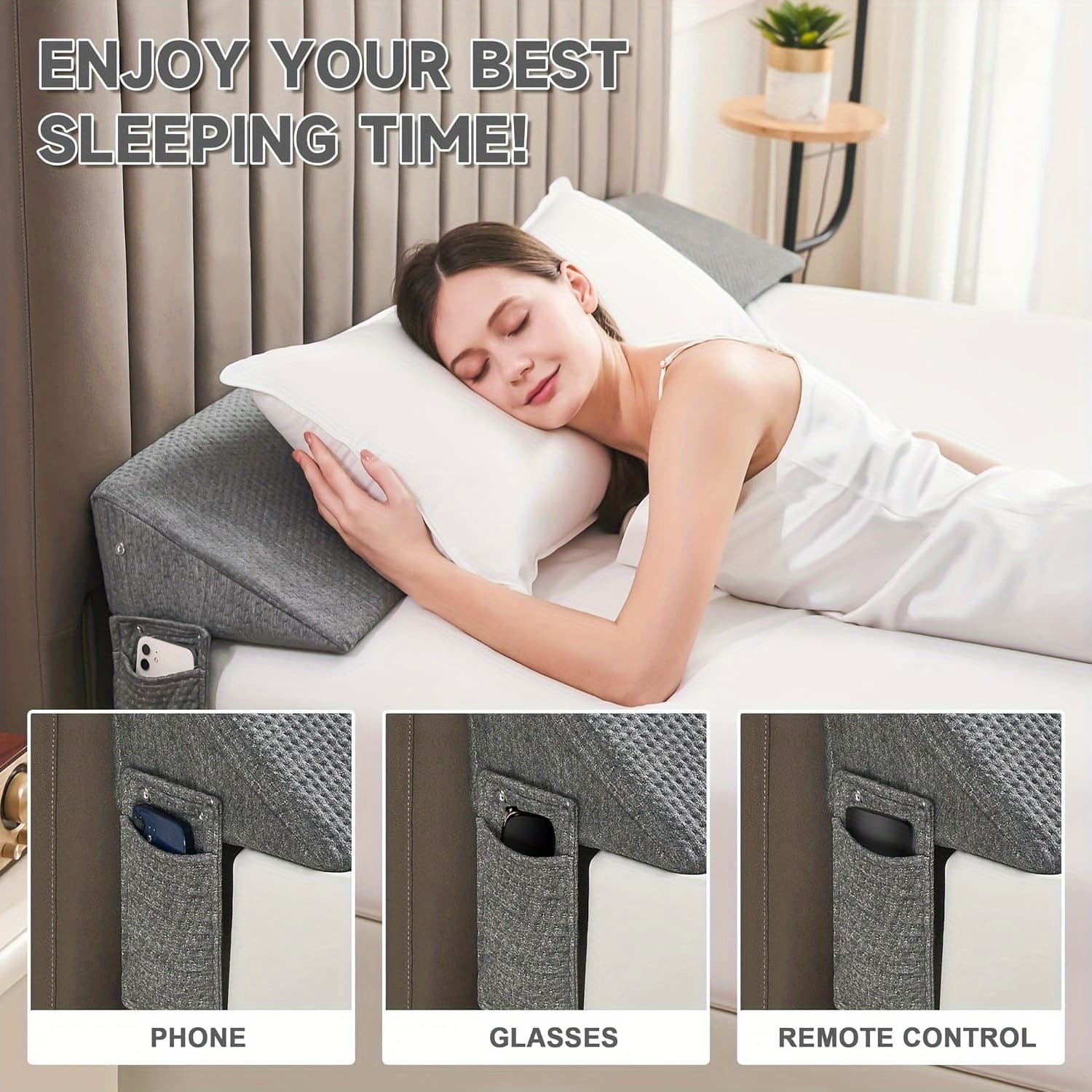 TEMU Bed Wedge Pillow For Headboard Filler Mattress Filler(0-8") Bed Wedge For Headboard Between Your Headboard (white, Grey)