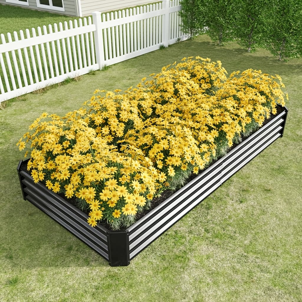 TEMU Large Metal Garden Raised Bed, 6'x3'x1', Suitable For Flower And Vegetable Planting, Durable And Rust-resistant Black Finish.