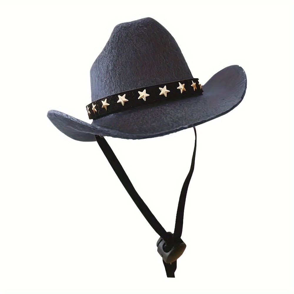 TEMU Adjustable Star-patterned Cowboy Hat For Cats - Pet Accessory, Polyester, Pull-on Style