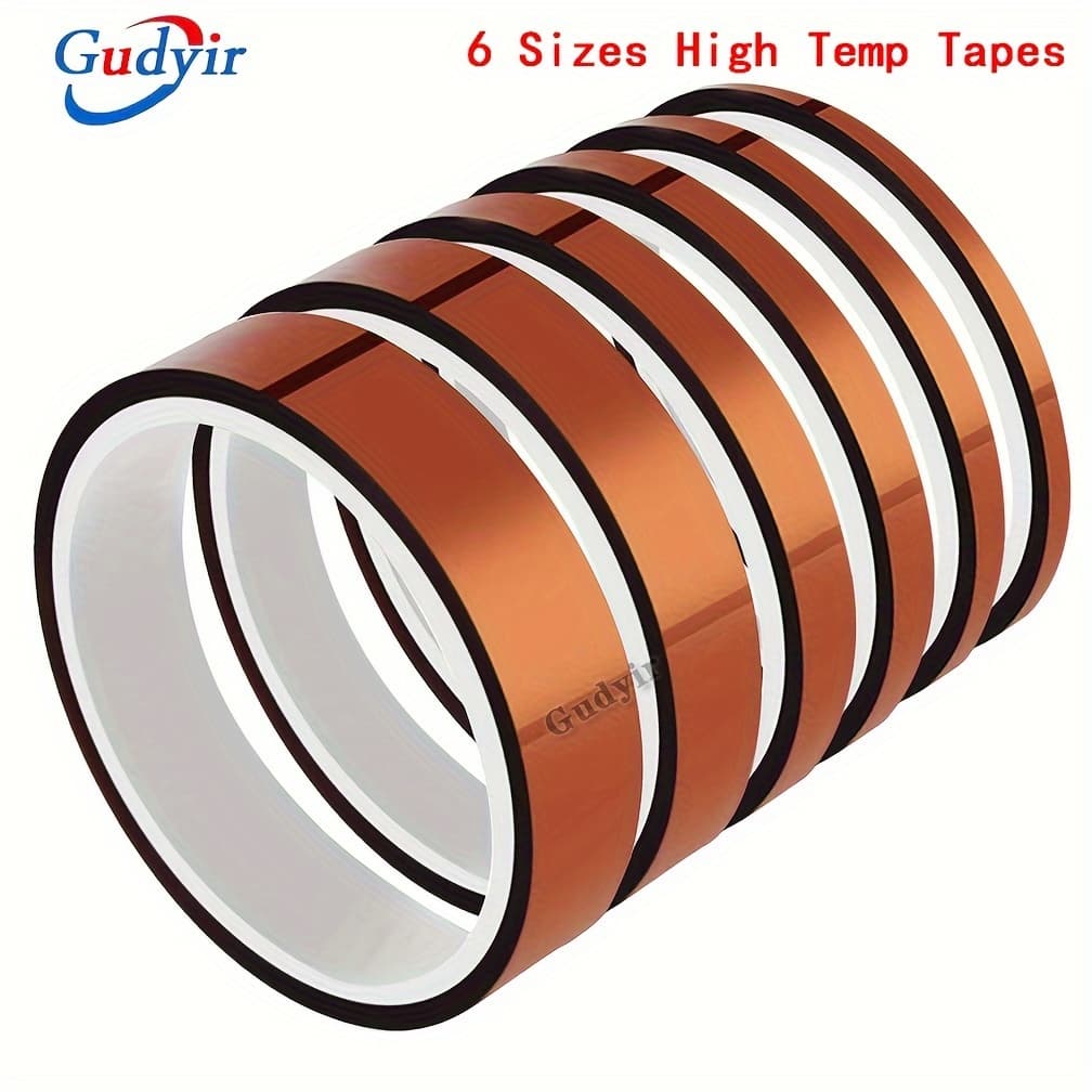 TEMU 6 Pack High Temp Tapes Polyimide Film Adhesive Tape Multi-sized 0.16''/0.24''/0.32''/0.39''/0.47''/0.79'', Work For Masking, Soldering, Powder Coating, Printing Pcb Board And Packing Fixing