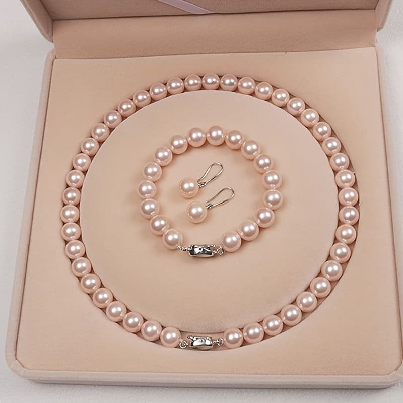 TEMU Pearl High Brightness Pearl Neck Chain Bracelet Earring Set Retro Sweet And Elegant Charm Jewelry Women' Piece Set Comes With Romantic Jewelry Set As A Gift
