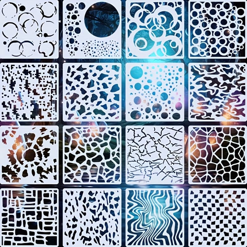 TEMU Reusable 4x4 Inch Geometric Pattern Template Set Of 16pcs - Durable Plastic Stencils For Art, Scrapbooking, Crafts, And Home Decor - Washable, Suitable For Wood, Canvas, Paper, And Glass