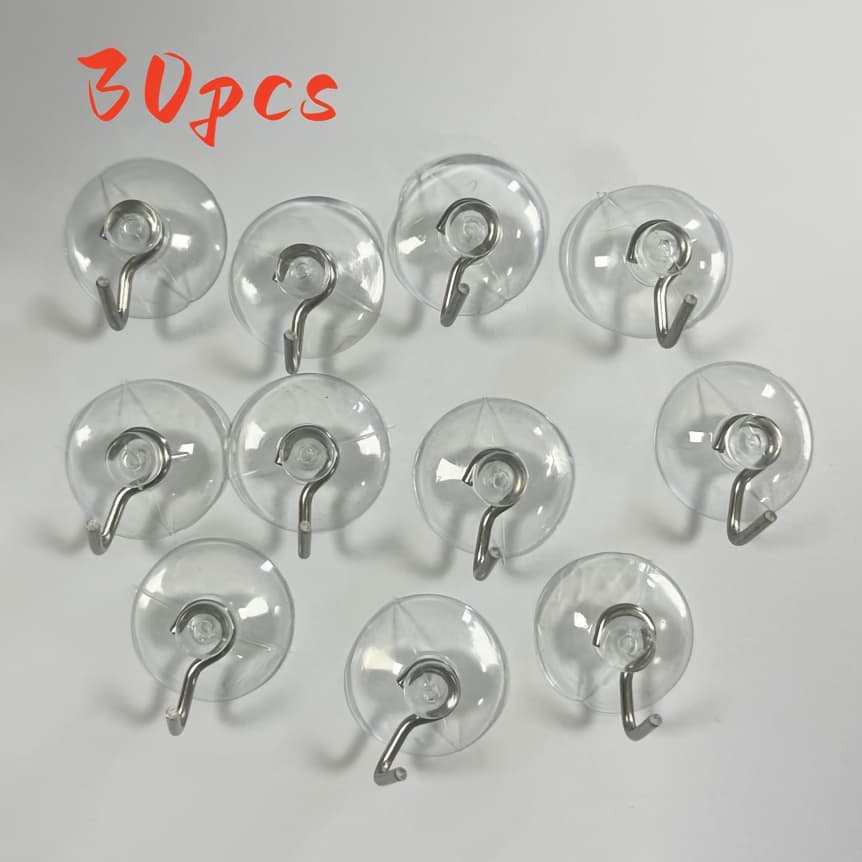 TEMU 30pcs Vacuum Strong Transparent Suction Cup, Seamless Stainless Steel Hook, Daily Necessities Storage, Kitchen Supplies, Utility Hooks
