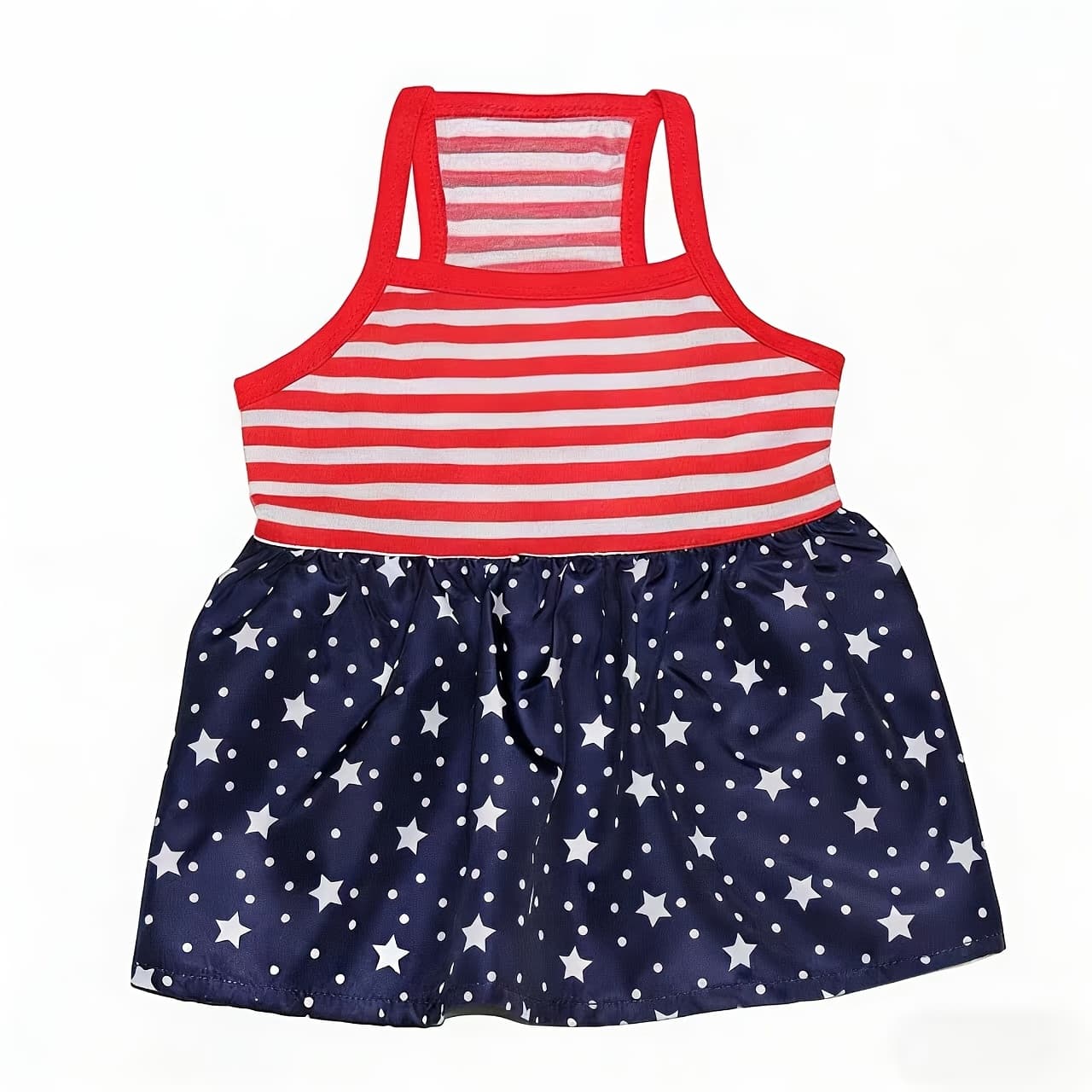 TEMU Patriotic Halter Dress, Striped Skirt, Puppy Outfit For Small Dogs Cats, Cute Dog Clothes For Day Party, Holiday Pet Apparel. The Skirt Features 2 Different Sewing Techniques, Which Are