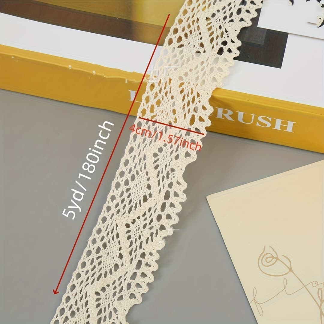 TEMU A Roll Of 5 Yards Of Lace Trim For Sewing And Knitting Supplies > Sewing Edging, Decoration, Lace, 4 Cm Wide Beige, Wedding Dress Embellishments, Clothing, Crafts